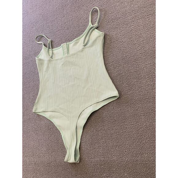 Onia Women Small Ribbed Green Bodysuit Light Weight Minimalist - Picture 10 of 12
